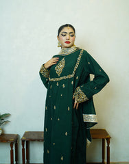 Siri - Handcrafted Dyed Raw Silk Suit | Dabka Embroidered 3-Piece | Festive & Formal Wear