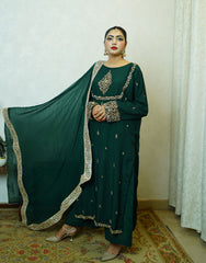 Siri - Handcrafted Dyed Raw Silk Suit | Dabka Embroidered 3-Piece | Festive & Formal Wear