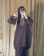 2-Piece Premium Khadar Suit – Hand-Embroidered Resham Work | Winter Collection