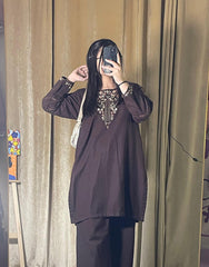 2-Piece Premium Khadar Suit – Hand-Embroidered Resham Work | Winter Collection