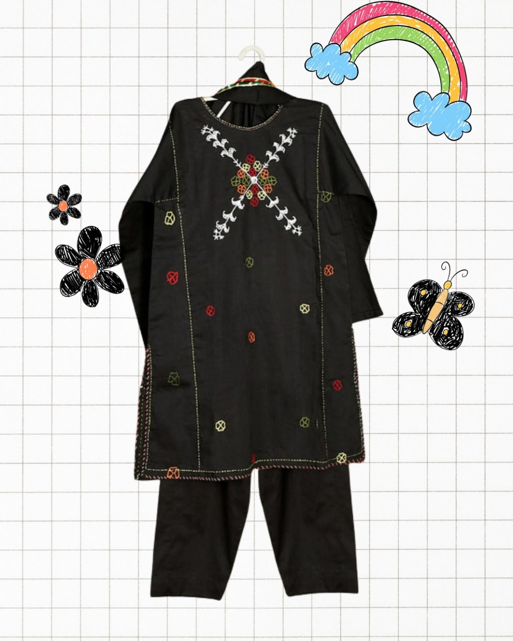 Little Elegance Kids' Cotton Lawn Dress – Customizable Eid & Summer Wear | Fun Embroidered Motifs & Vibrant Colors