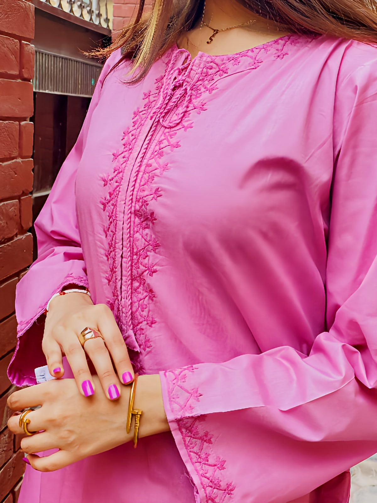 Hot Pink Hand-Embroidered Lawn 2-Piece – Eid & Summer Collection