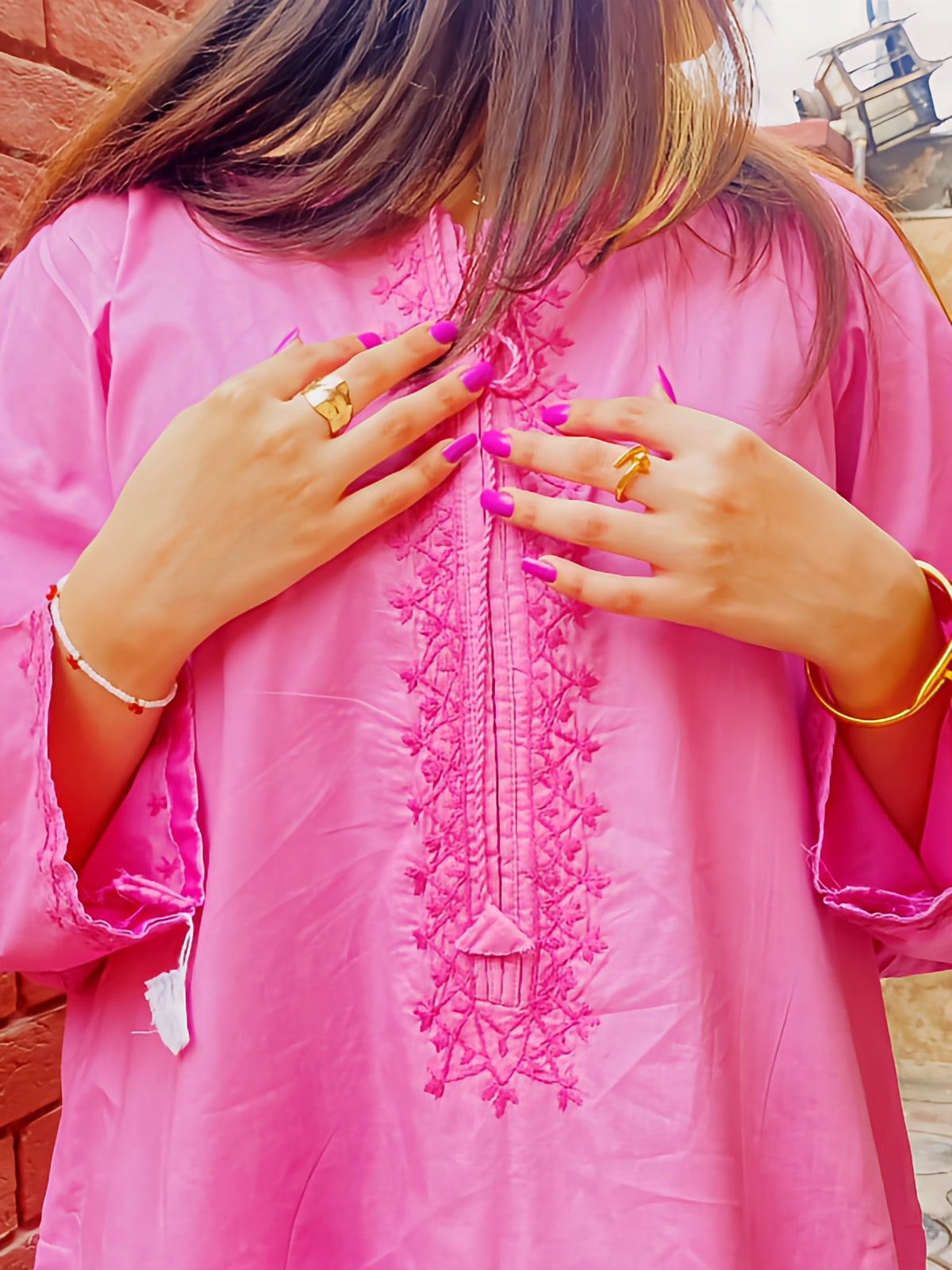Hot Pink Hand-Embroidered Lawn 2-Piece – Eid & Summer Collection