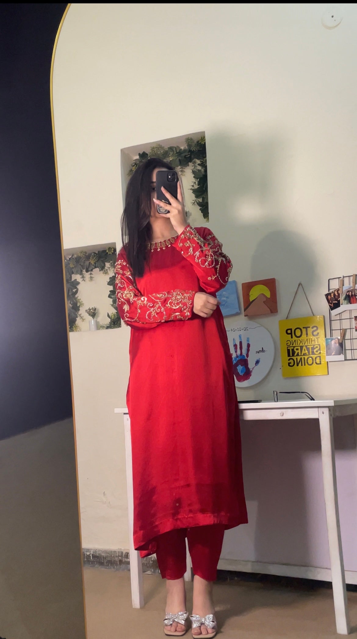 Red Hand-Embroidered 2-Piece Suit – Dabka & Sequin Work | Luxury Eid & Festive Wear