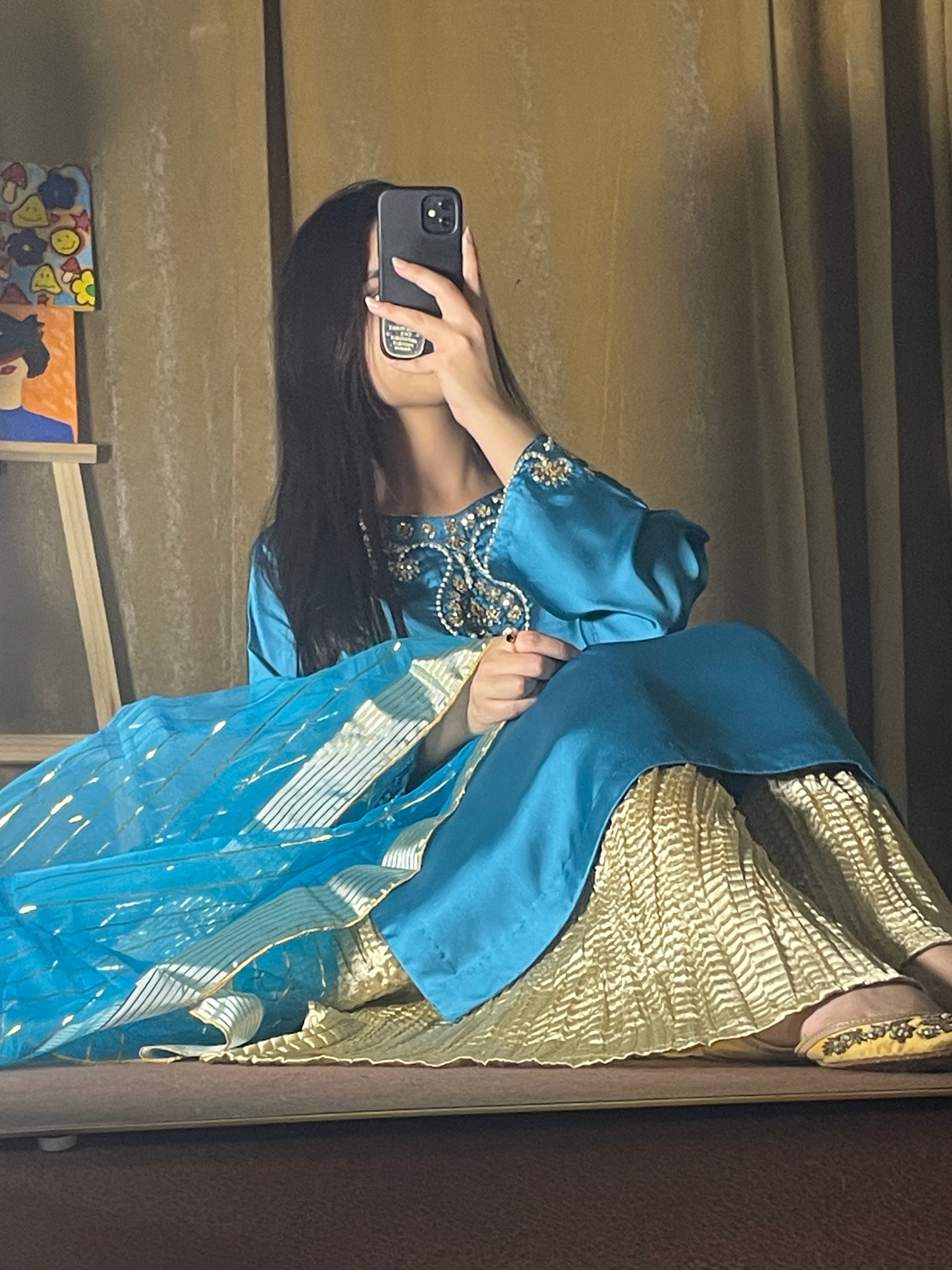 Elegant 3-Piece Sharara Suit – Shamoze Silk | Crystal & Sequin Embroidery | Eid & Wedding Collection