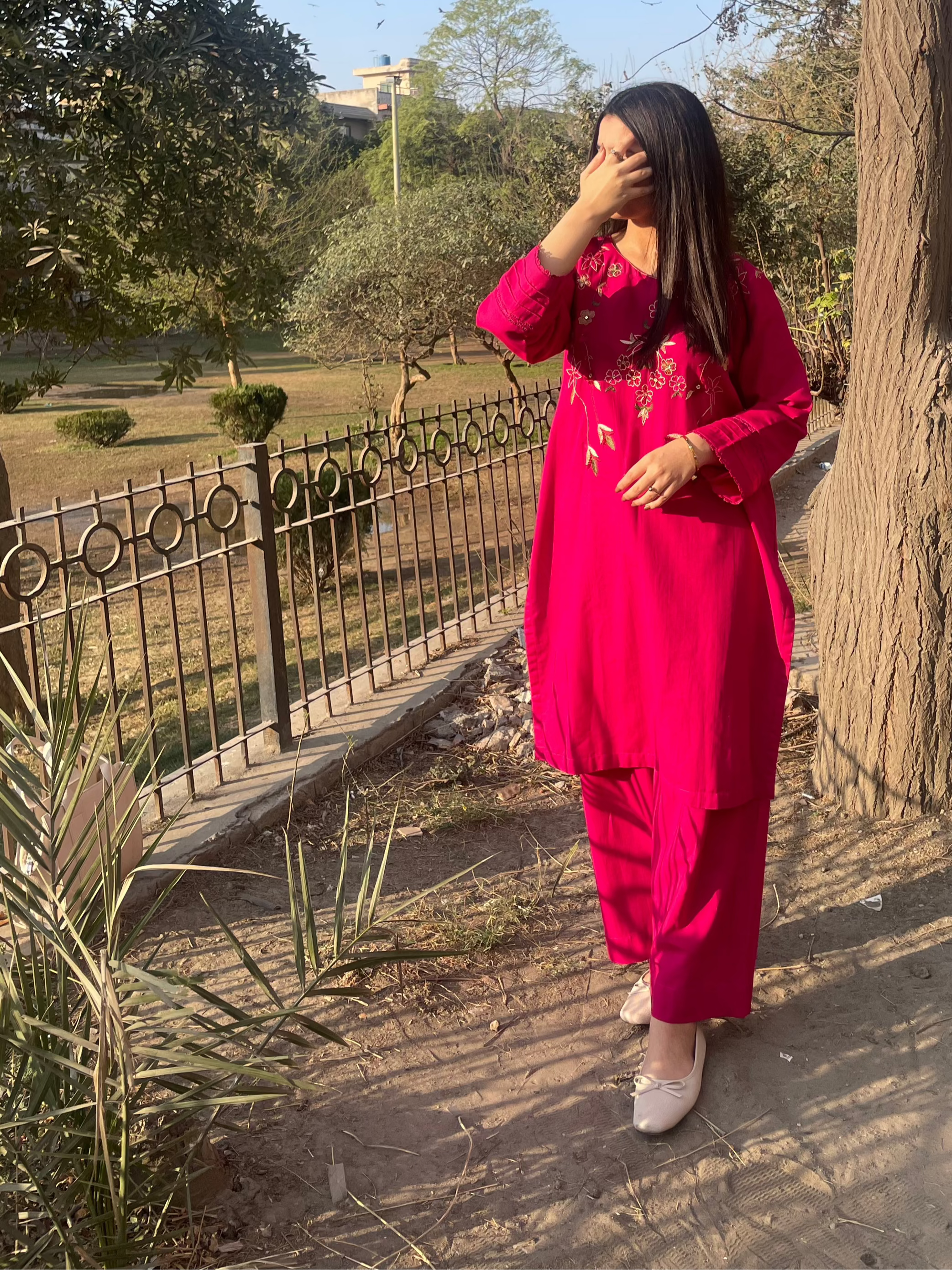 Shocking Pink Hand-Embroidered Khadar 2-Piece – Elegant Winter Wear | Festive Collection