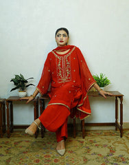 Arza – Red Hand-Embroidered Suit | Pure Dyed Fabric | Gota, Tila & Gold Dabka Work