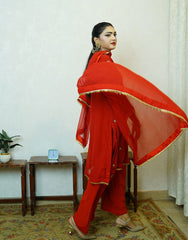 Arza – Red Hand-Embroidered Suit | Pure Dyed Fabric | Gota, Tila & Gold Dabka Work