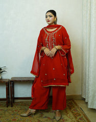 Arza – Red Hand-Embroidered Suit | Pure Dyed Fabric | Gota, Tila & Gold Dabka Work