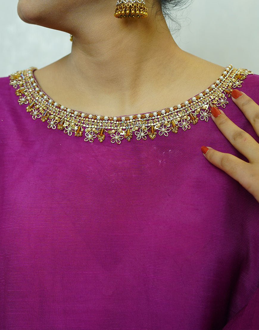 Ayla – Handcrafted Dyed Raw Silk Suit with Gold & Silver Dabka Work | Luxury Couture