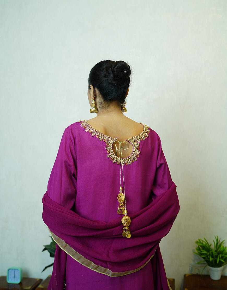 Ayla – Handcrafted Dyed Raw Silk Suit with Gold & Silver Dabka Work | Luxury Couture