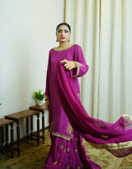 Ayla – Handcrafted Dyed Raw Silk Suit with Gold & Silver Dabka Work | Luxury Couture