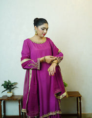 Ayla – Handcrafted Dyed Raw Silk Suit with Gold & Silver Dabka Work | Luxury Couture