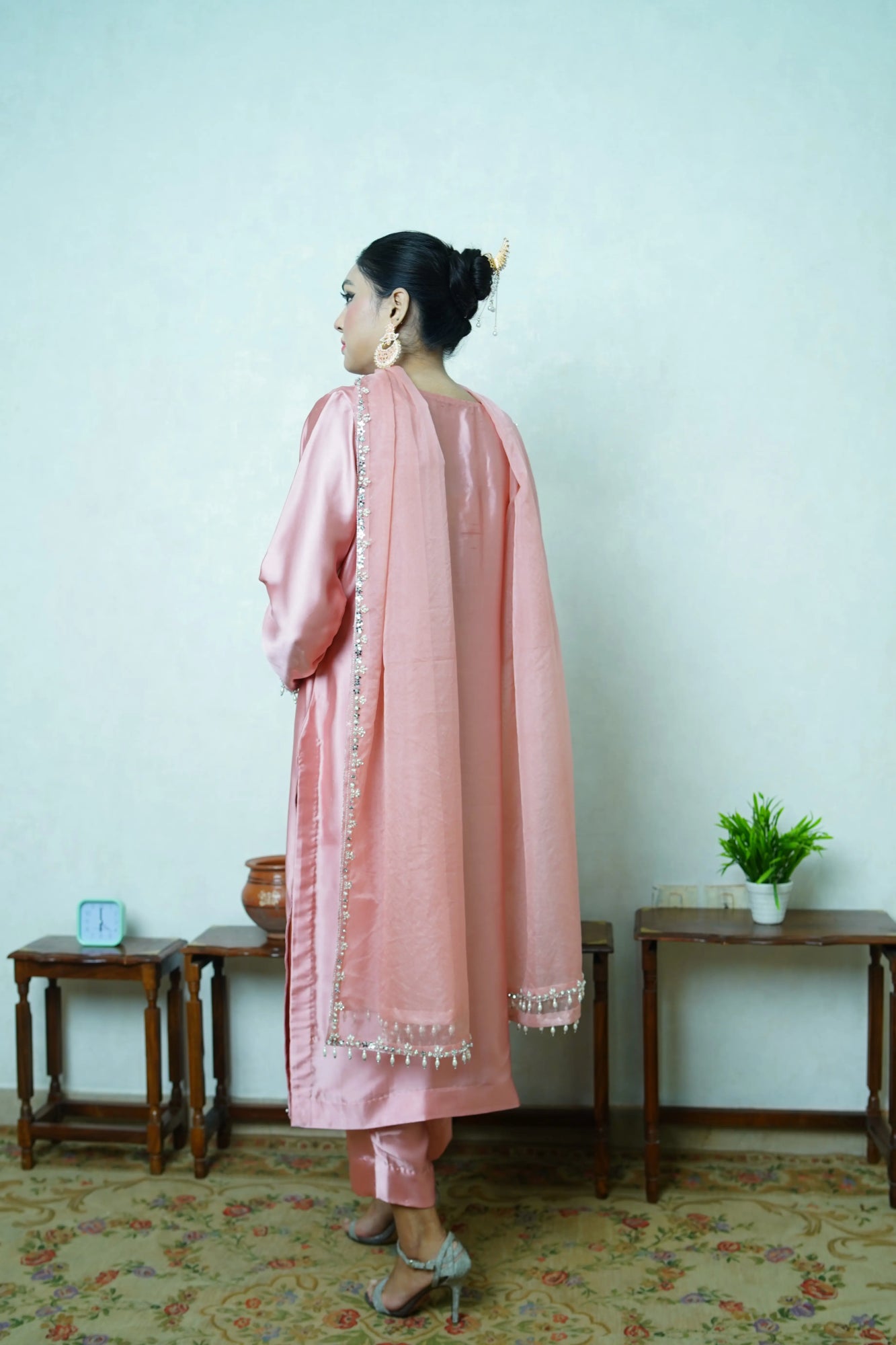 Soft Blush Pink Shamooz Silk Embroidered Suit – Handcrafted Dabka & Crystal Work | Luxury Eid & Formal Wear