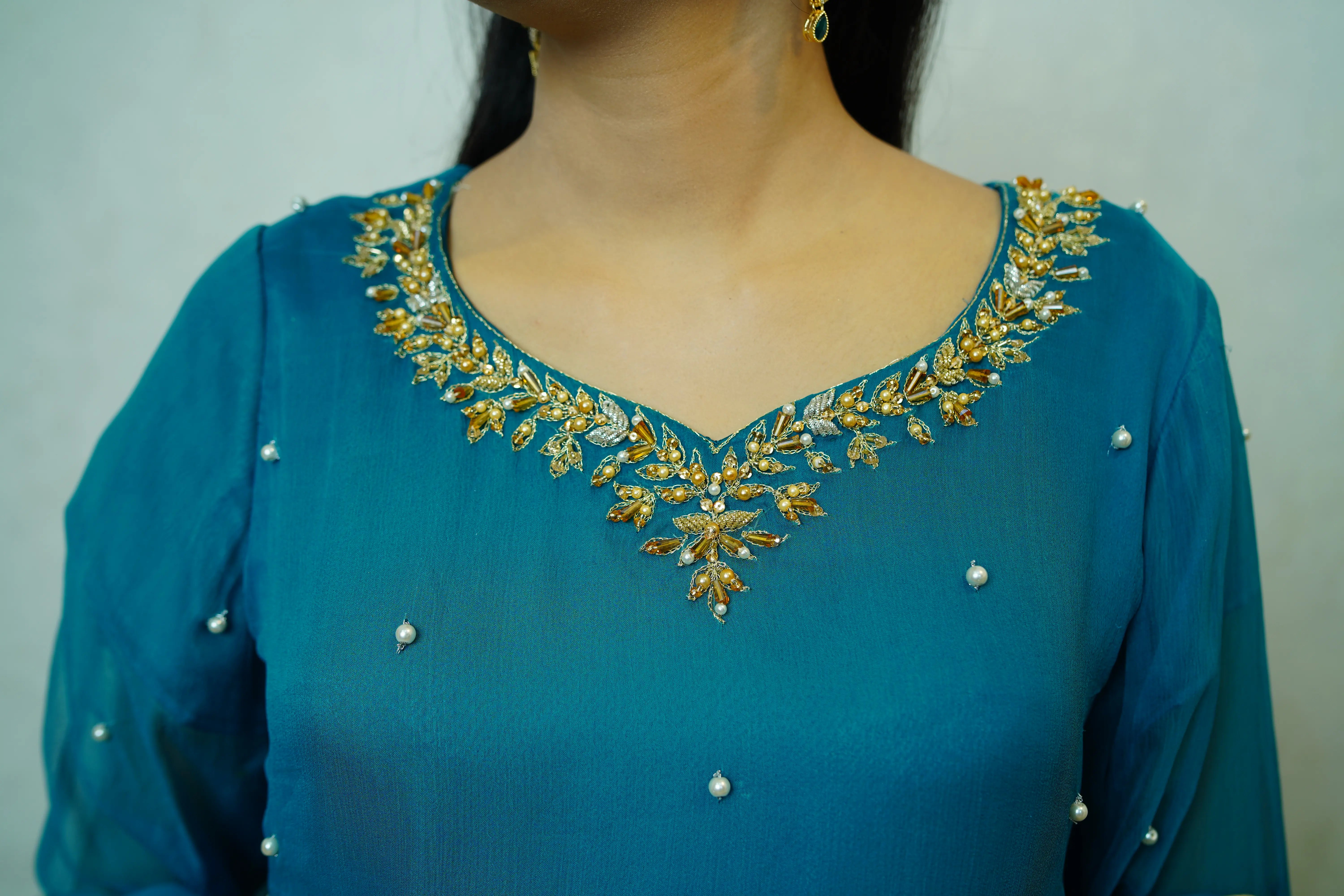 Riwa – Hand-Embroidered Pure Silk Maxi in Zinc | Dabka & Kingri Work | Luxury Formal Wear