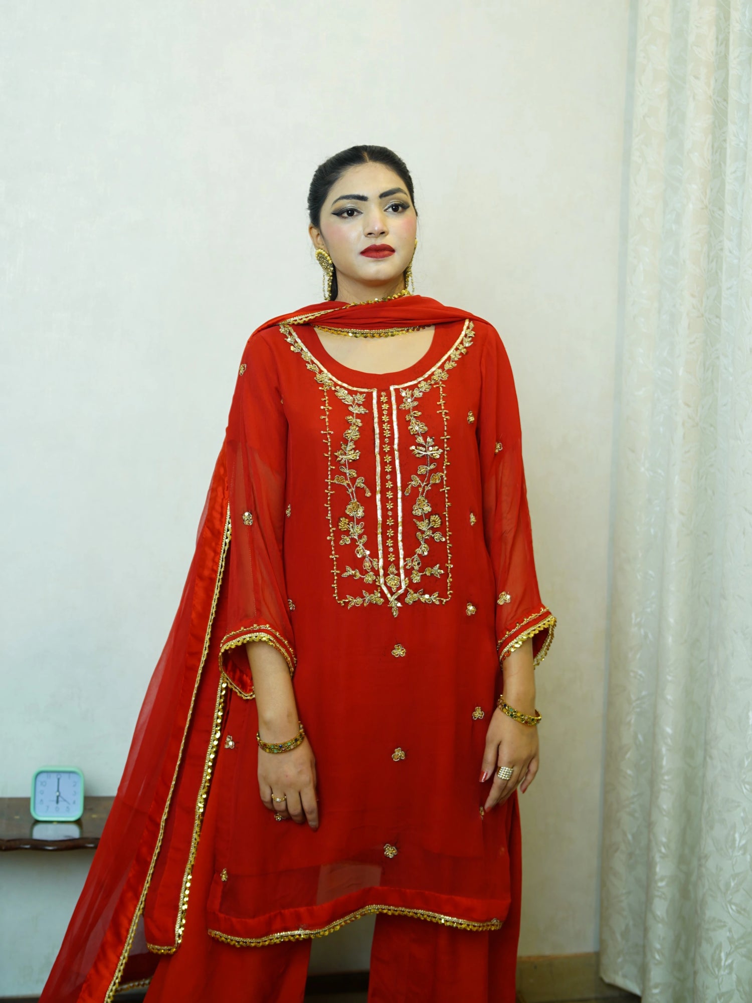 Arza – Red Hand-Embroidered Suit | Pure Dyed Fabric | Gota, Tila & Gold Dabka Work
