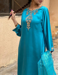 Elegant 3-Piece Sharara Suit – Shamoze Silk | Crystal & Sequin Embroidery | Eid & Wedding Collection