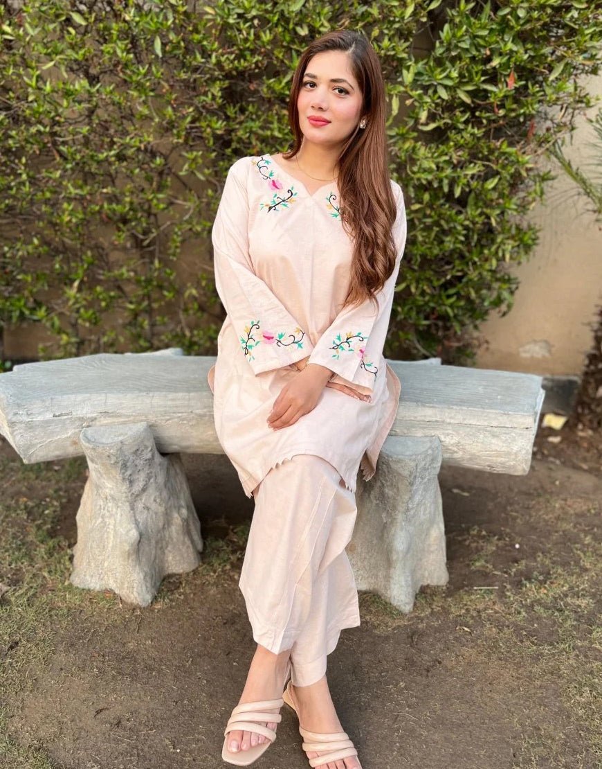 Hand-Embroidered 2-Piece Cotton Lawn Outfit – Cream (Eid Collection | Summer Wear)