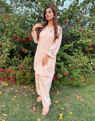 Hand-Embroidered 2-Piece Cotton Lawn Outfit – Cream (Eid Collection | Summer Wear)