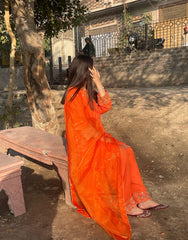 Hand-Embroidered Orange 3-Piece Raw Silk Outfit – Dabka Work |Party &  Wedding Wear