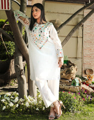 Ivory Meadow – White Cotton Set with Multicolor Embroidery