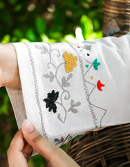 Ivory Meadow – White Cotton Set with Multicolor Embroidery