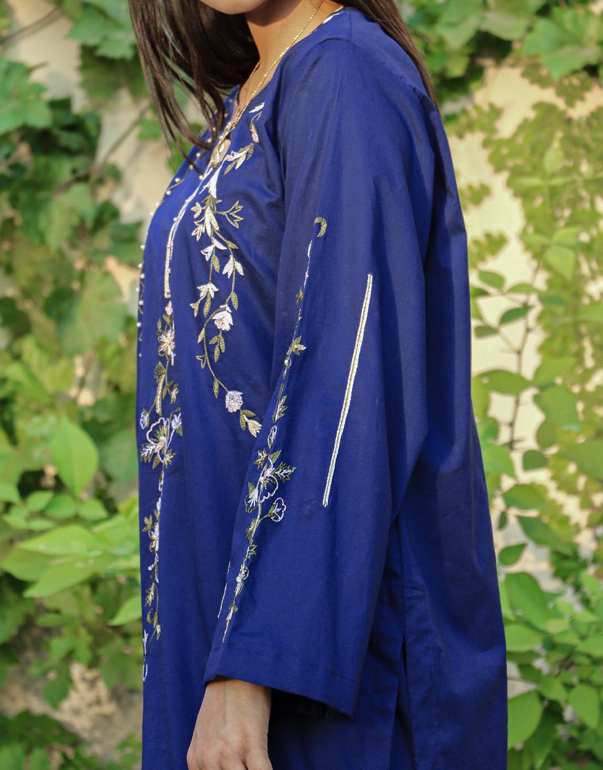 Midnight Bloom – Navy Blue Embroidered 2-Piece