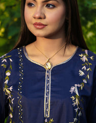 Midnight Bloom – Navy Blue Embroidered 2-Piece