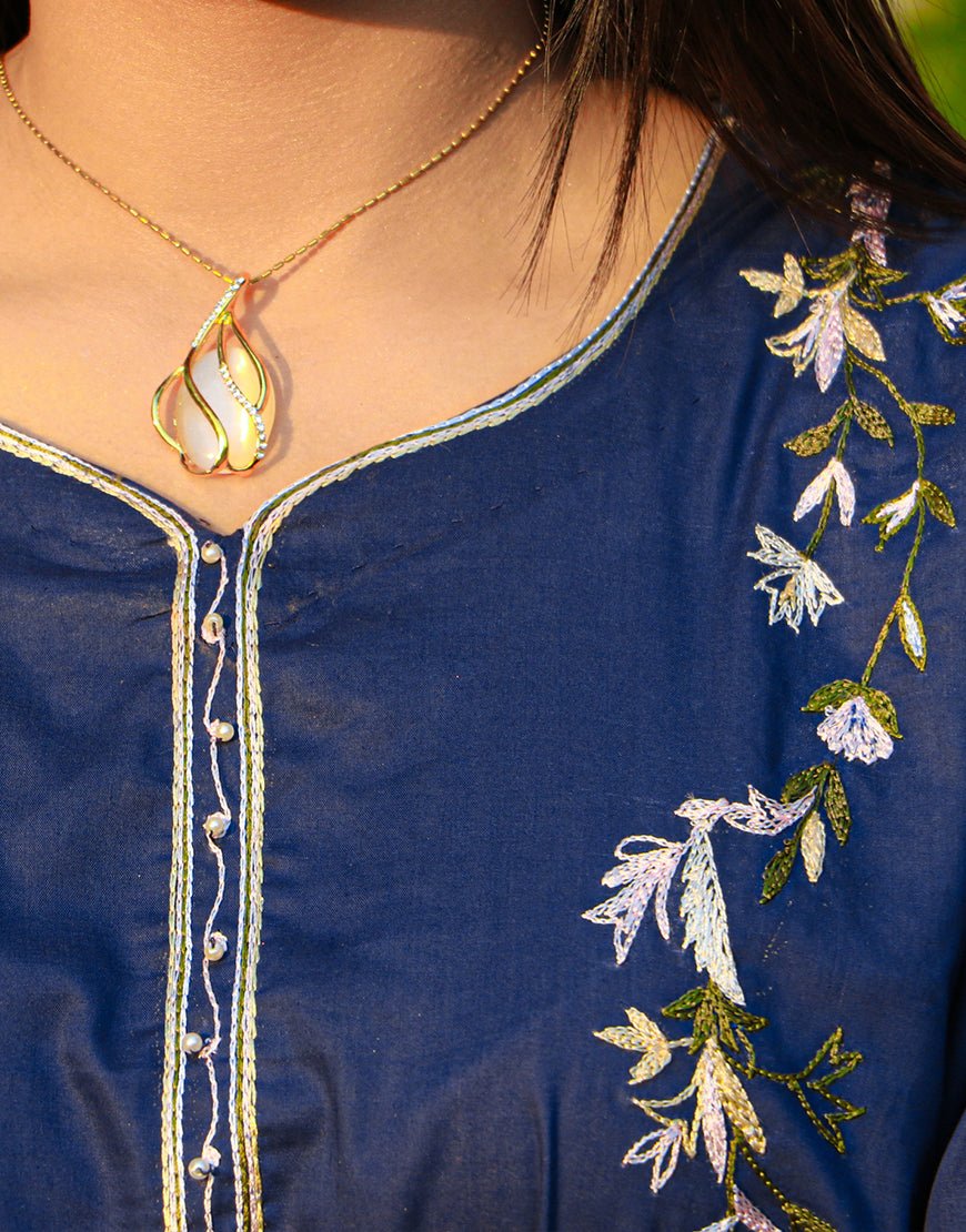 Midnight Bloom – Navy Blue Embroidered 2-Piece