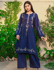 Midnight Bloom – Navy Blue Embroidered 2-Piece