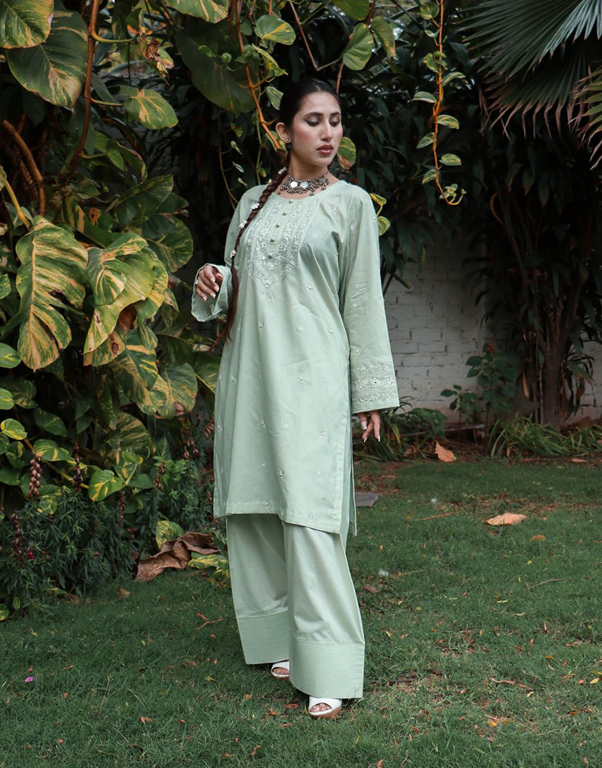 Mint Reverie – Hand Embroidered Cotton 2-Piece