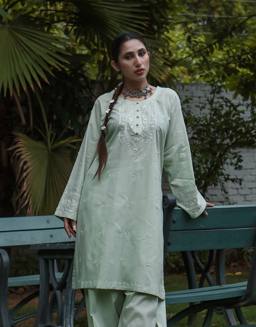 Mint Reverie – Hand Embroidered Cotton 2-Piece