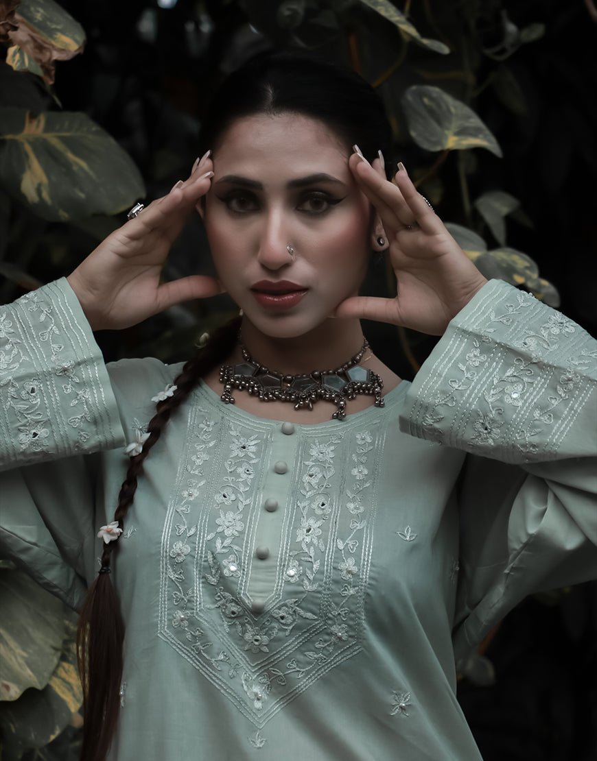 Mint Reverie – Hand Embroidered Cotton 2-Piece