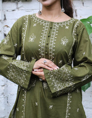 Olive Grace – Embroidered Cotton 2-Piece Suit for Women