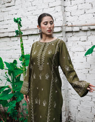 Olive Grace – Embroidered Cotton 2-Piece Suit for Women