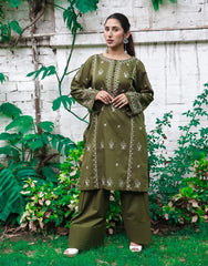 Olive Grace – Embroidered Cotton 2-Piece Suit for Women