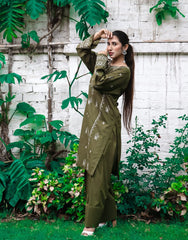 Olive Grace – Embroidered Cotton 2-Piece Suit for Women