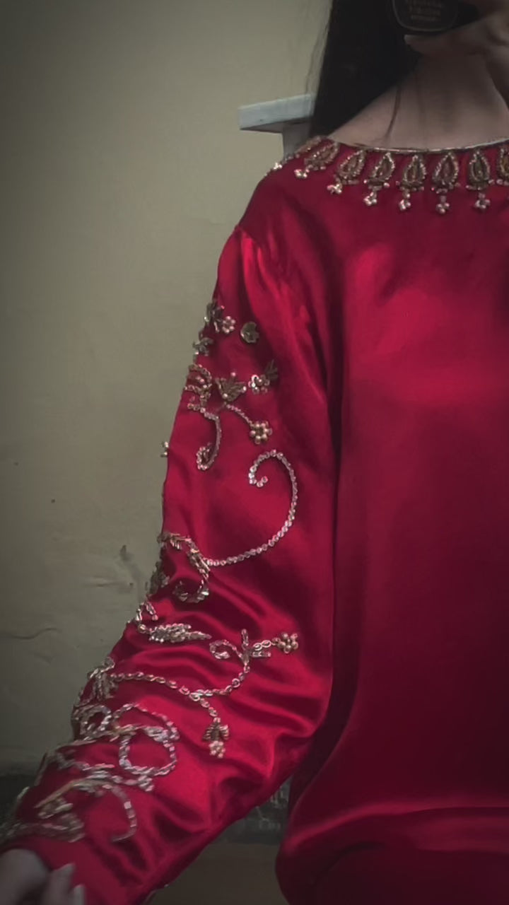 Red Hand-Embroidered 2-Piece Suit – Dabka & Sequin Work | Luxury Eid & Festive Wear