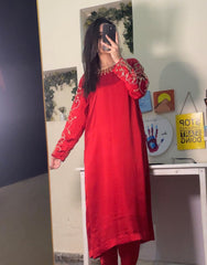 Red Hand-Embroidered 2-Piece Suit – Dabka & Sequin Work | Luxury Eid & Festive Wear
