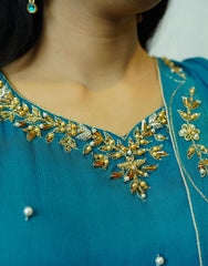 Riwa – Hand-Embroidered Pure Silk Maxi in Zinc | Dabka & Kingri Work | Luxury Formal Wear