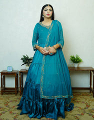Riwa – Hand-Embroidered Pure Silk Maxi in Zinc | Dabka & Kingri Work | Luxury Formal Wear