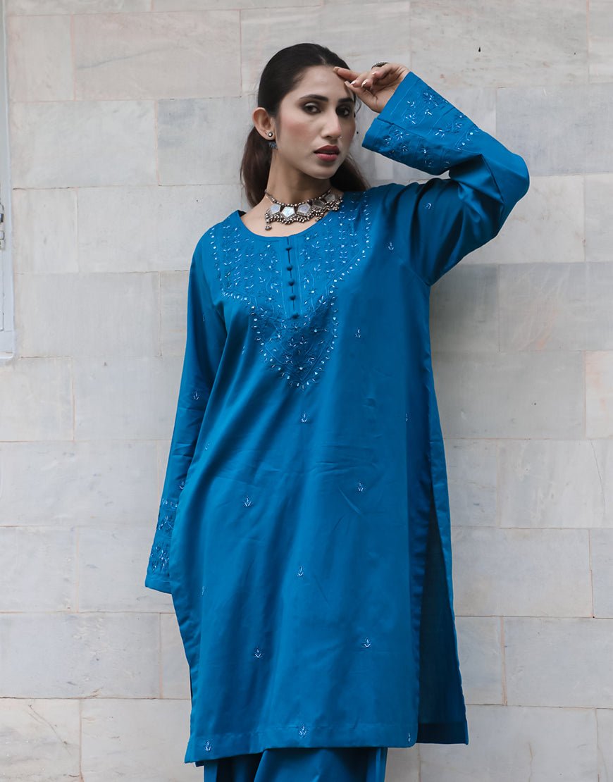 Sapphire Dusk – Hand Embroidered Elegance in Deep Blue