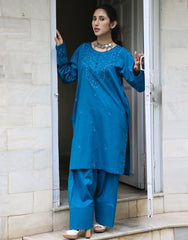 Sapphire Dusk – Hand Embroidered Elegance in Deep Blue