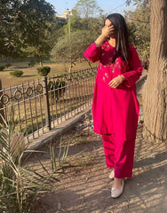 Shocking Pink Hand-Embroidered Khadar 2-Piece – Elegant Winter Wear | Festive Collection