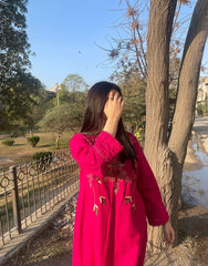 Shocking Pink Hand-Embroidered Khadar 2-Piece – Elegant Winter Wear | Festive Collection
