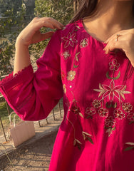 Shocking Pink Hand-Embroidered Khadar 2-Piece – Elegant Winter Wear | Festive Collection