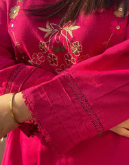 Shocking Pink Hand-Embroidered Khadar 2-Piece – Elegant Winter Wear | Festive Collection