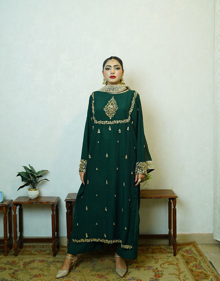Siri - Handcrafted Dyed Raw Silk Suit | Dabka Embroidered 3-Piece | Festive & Formal Wear