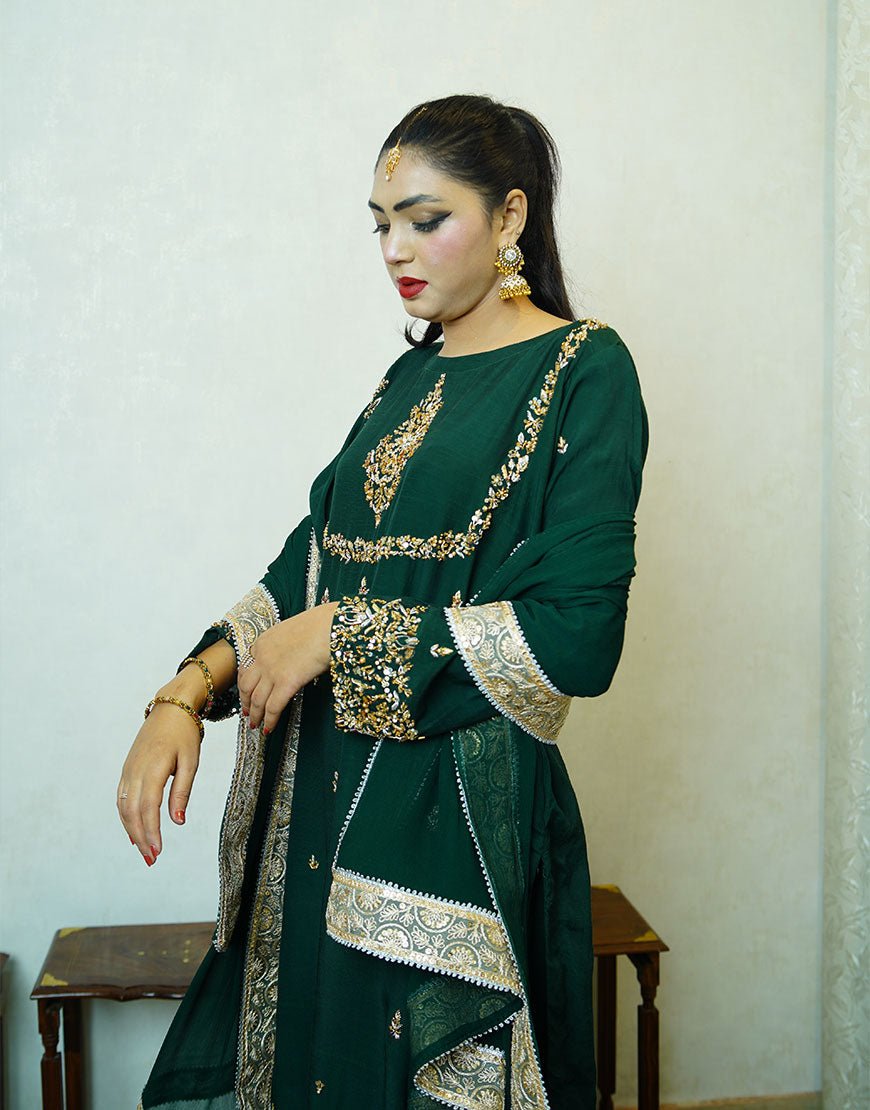 Siri - Handcrafted Dyed Raw Silk Suit | Dabka Embroidered 3-Piece | Festive & Formal Wear