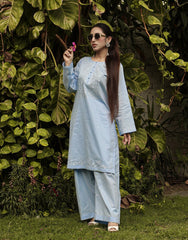 Sky Serenity – Hand Embroidered Light Blue 2-Piece Suit